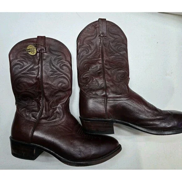 Vintage J. Chisholm Cowboy Western Boots Black Cherry Mens 12 EE 11220 USA Made - Picture 1 of 16